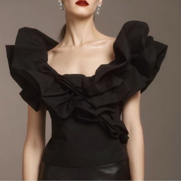 Zara Women Voluminous Poplin Top Black - Picture 2 of 11